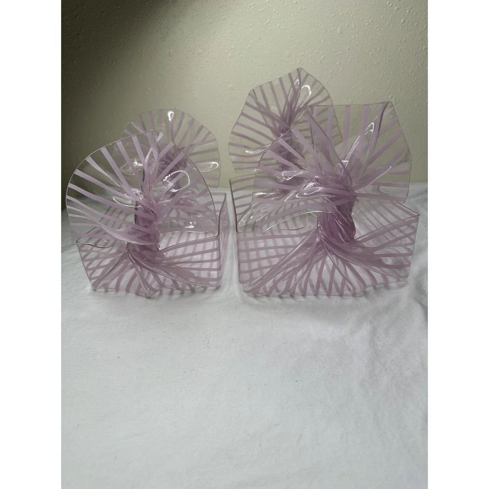 CT Designs Retro Charlevoix MI Lucite Acrylic Freeform Pink‎ Stripes Basket Set